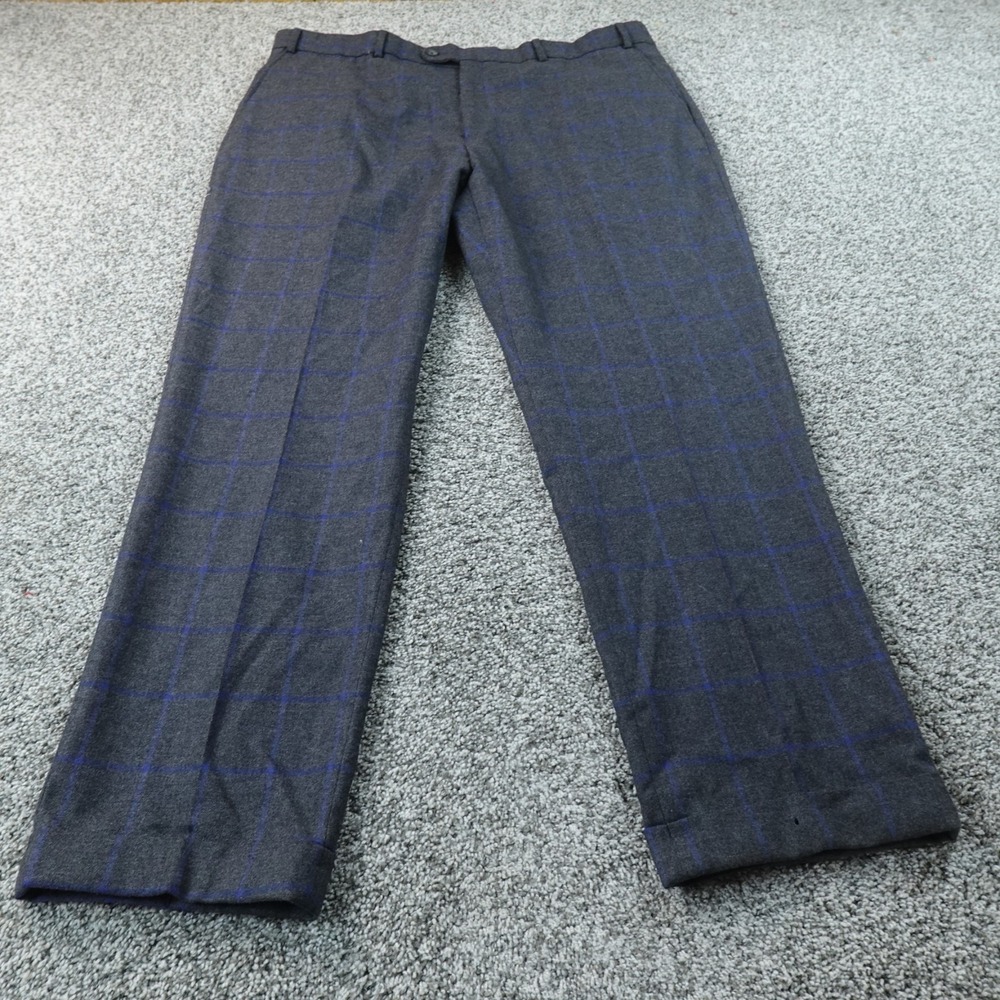 BALLIN Pants Mens 42X31‎ Blue Wool Cashmere Plaid Chino Dress Trouser Comfort EZ